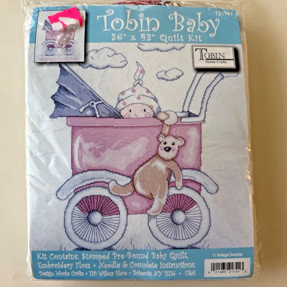 Tobin Baby Quilt Stamped Cross Stitch Kit T21741 Welcome Sweet Baby 36"x43" NEW